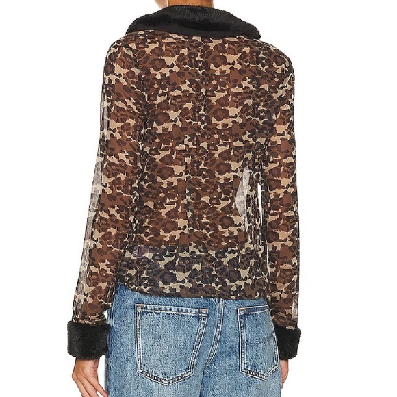 NWT SUPERDOWN Leopard Print Sheer front tie with faux fur Trim top size XS - Picture 4 of 12